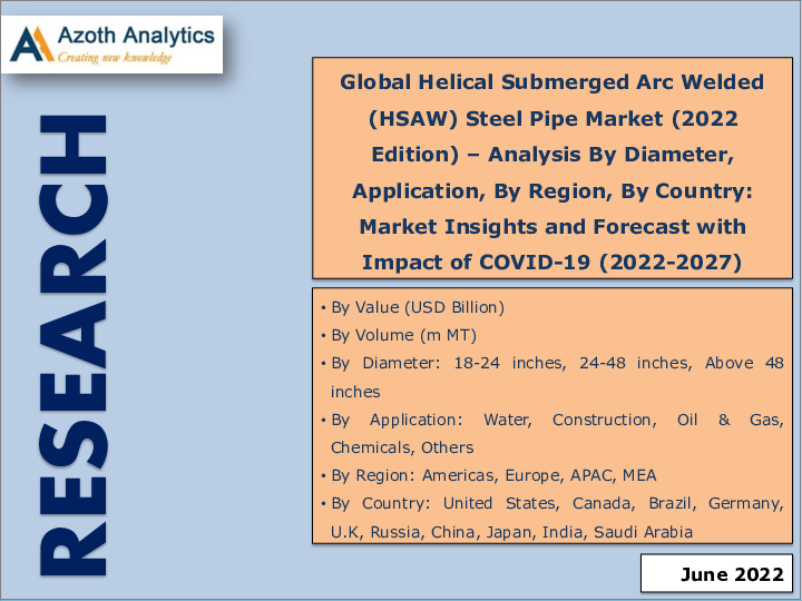 表紙：ヘリカルサブマージアーク溶接（HSAW）鋼管の世界市場（2022年版）- 直径別、用途別、地域別、国別の分析（2022年）：市場洞察、COVID-19の影響と予測（2022年～2027年）