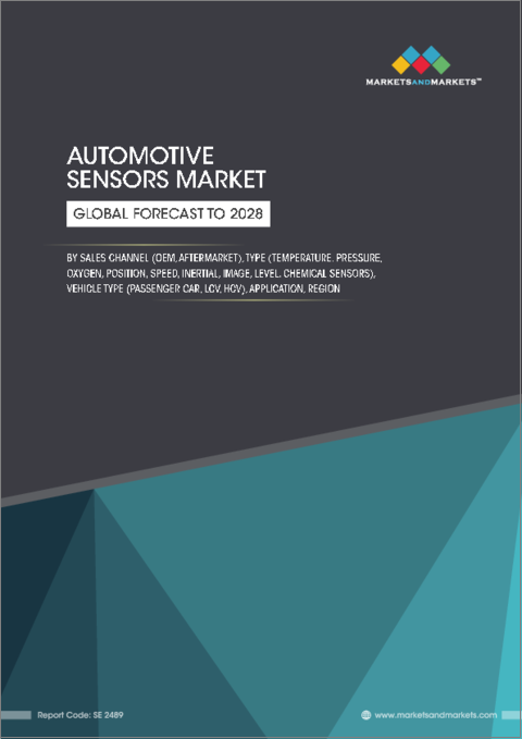 表紙：自動車用センサーの世界市場：販売チャネル別、センサータイプ別、車両タイプ別、用途別、地域別-2028年までの予測