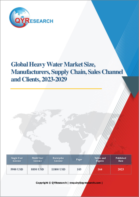 表紙：重水の世界市場の規模、メーカー、サプライチェーン、販売チャネル、顧客（2023年～2029年）