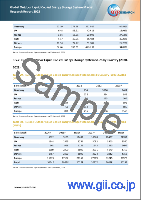 サンプル2：屋外用液冷式エネルギー貯蔵システムの世界市場：2023年