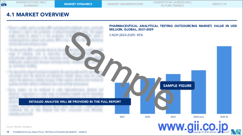 サンプル2：医薬品分析試験アウトソーシング-市場シェア分析、産業動向・統計、成長予測、2024年～2029年