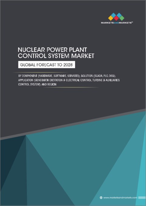 表紙：原子力発電所制御システムの世界市場：コンポーネント (ハードウェア・ソフトウェア・サービス)・ソリューション (SCADA・PLC・DCS)・用途 (発電機励磁&電気制御・タービン&補機制御システム)・地域別- 予測（～2028年）