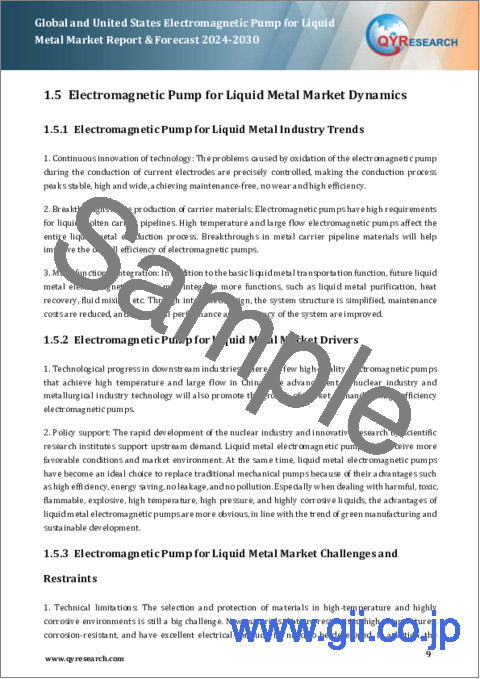 サンプル1：世界および米国の液体金属用電磁ポンプ市場：2024年～2030年