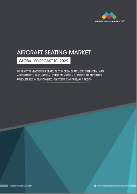 表紙：航空機シートの世界市場：シートタイプ別、プラットフォーム別、エンドユーザー別、シート材料別、規格別、地域別 - 予測（～2029年）