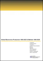 表紙：世界のエレクトロニクス生産高（1995年～2025年）と市場規模（1995年～2028年）、データベース