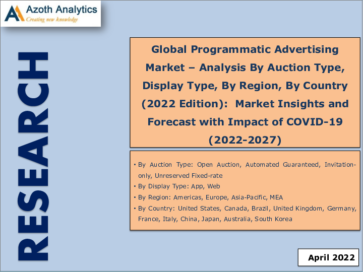 表紙：プログラマティック広告の世界市場 (2022年)：オークションタイプ・ディスプレイタイプ・地域・国別の分析・予測・COVID-19の影響 (2022-2027年)
