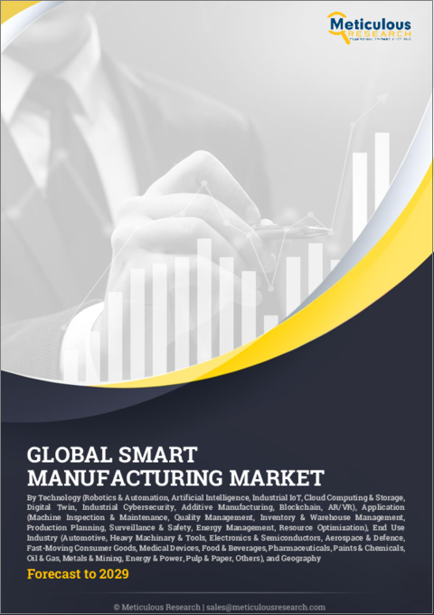 表紙：スマートマニュファクチャリングの世界市場：技術・用途・最終用途産業・地域別 - 2029年までの予測