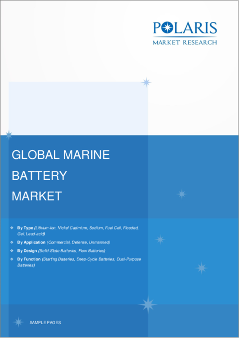 表紙：船舶用バッテリーの市場シェア、規模、動向、業界分析：タイプ別、用途別、設計別、機能別、地域別、セグメント予測（2022年～2030年）