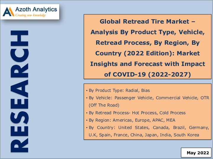 表紙：リトレッドタイヤの世界市場（2022年）- 製品タイプ別、車両別、リトレッドプロセス別、地域別、国別分析：市場洞察、COVID-19の影響と予測（2022年～2027年）