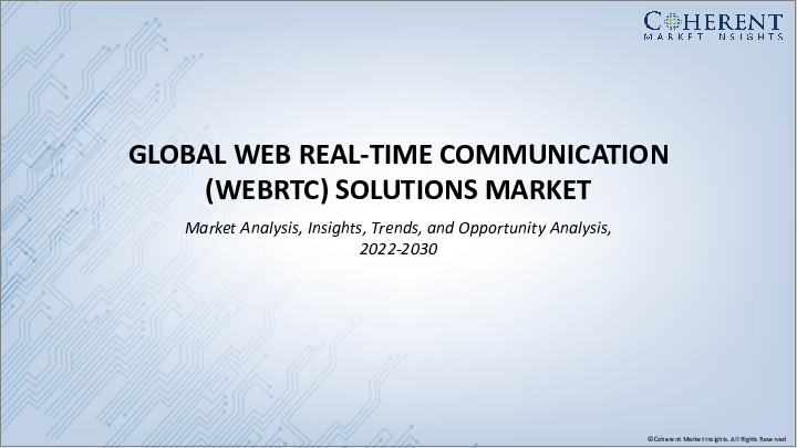 表紙：WebRTC (ウェブリアルタイム通信) ソリューションの市場規模・シェア・展望・機会 (2022年～2028年)：タイプ・展開・用途・産業・地域別