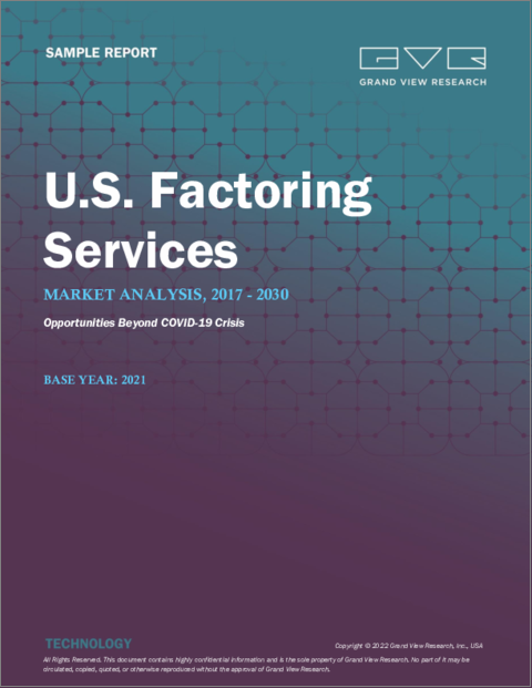 表紙：ファクタリングサービスの米国市場：市場規模、シェア、動向分析-カテゴリー別、タイプ別、金融機関別、最終用途別、セグメント予測（2022～2030年）