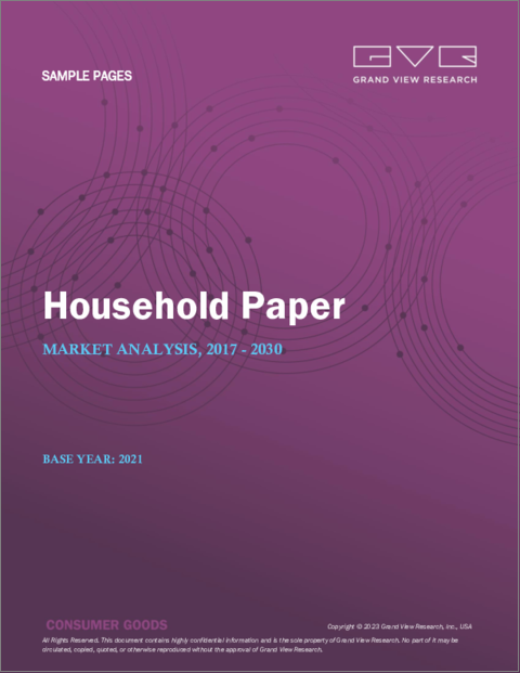 表紙：家庭用紙製品の世界市場：市場規模・シェア・動向分析、部門別予測 (種類別 (ペーパータオル、キッチンロール、テーブルナプキン)・流通チャネル別 (オフライン、オンライン)・地域別、2022年～2028年)