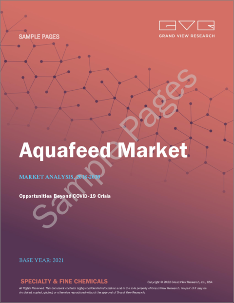 表紙：水産飼料市場の規模、シェア、動向分析レポート：形態別（ドライ、ウェット）、添加物別（アミノ酸、抗生物質）、飼料別（フィニッシャー、グロワー）、用途別、地域別、セグメント別予測、2022年～2030年