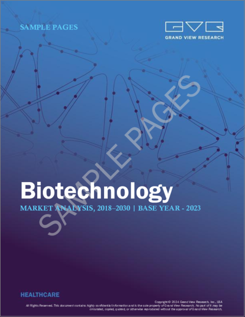表紙：バイオテクノロジー市場の規模、シェア、動向分析：技術別（DNAシーケンス、発酵）、用途別（健康、バイオインフォマティクス）、地域別（北米、EU、APAC）、およびセグメント別予測、2022年～2030年