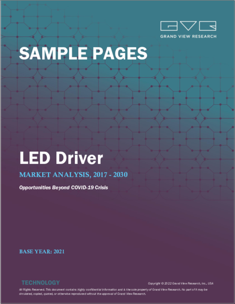 表紙：LEDドライバーの市場規模、シェア、動向分析レポート：供給タイプ別（定電圧、定電流）、アプリケーション別（自動車、家電、照明）、地域別、セグメント別予測、2022年～2030年