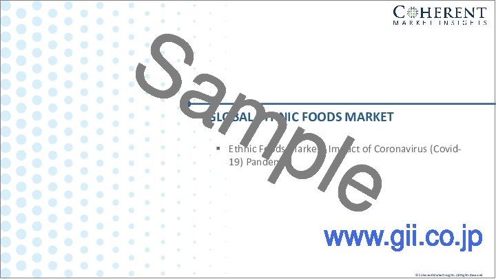 サンプル1：エスニック食品の市場規模・シェア・展望・機会 (2022年～2030年)：流通経路・地域別