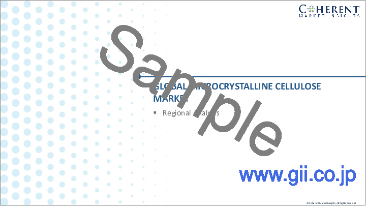 サンプル1：微結晶セルロースの市場規模・シェア・展望・機会 (2022年～2030年)：原料タイプ・エンドユーザー産業・地域別