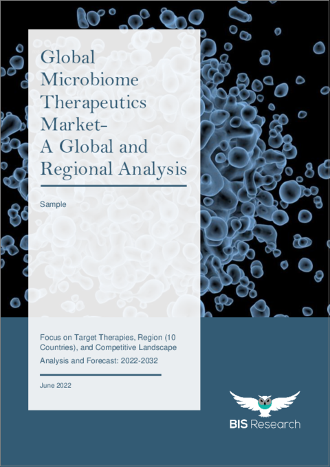 表紙：マイクロバイオーム治療薬の世界市場 (2022年～2032年)：標的治療分野・地域 (10カ国) 別の分析・予測・競合情勢