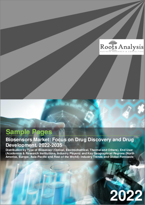 表紙：バイオセンサー市場：創薬と開発 - バイオセンサータイプ別、エンドユーザータイプ別、主要地域別、業界動向と世界市場予測（2022年～2035年）