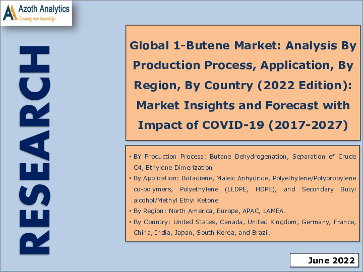 表紙：1-ブテンの世界市場：生産プロセス別、用途別、地域別、国別の分析 (2022年版)：市場の考察・予測、新型コロナウイルス感染症 (COVID-19) の影響 (2017年～2027年)