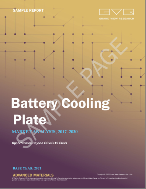 表紙：バッテリー冷却プレートの市場規模、シェア、動向分析レポート：製品別（直接冷却、間接冷却）、用途別（BEV、PHEV）、地域別、セグメント別予測、2022年～2030年