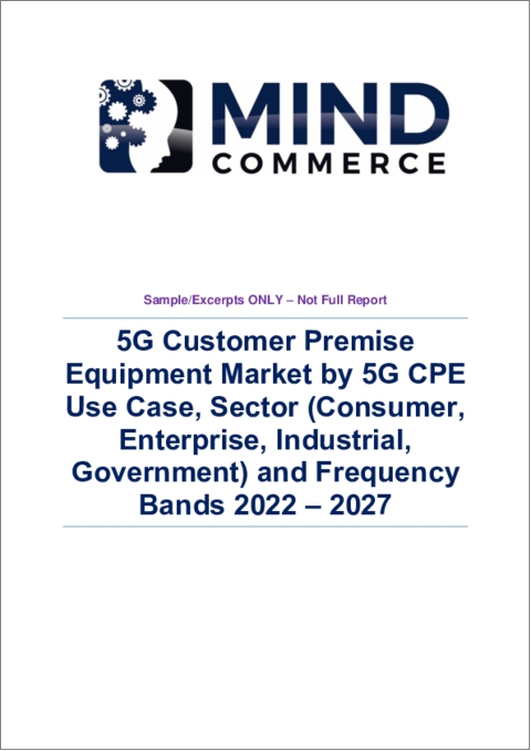 表紙：5G CPE (顧客構内設備) の世界市場：5G CPEの使用事例別、分野別 (民生用、企業用、産業用、政府用)・周波数帯域別 (2022年～2027年)