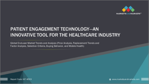 表紙：患者エンゲージメント技術 - 医療産業の革新的ツール：世界のエンドユーザー市場の動向と分析 (価格分析、買い替え動向と要因分析、選択基準、購入行動、モバイルヘルス)