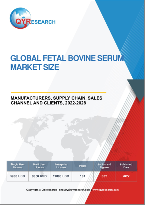 表紙：ウシ胎児血清の世界市場規模、メーカー、サプライチェーン、販売チャネル、顧客（2022年～2028年）