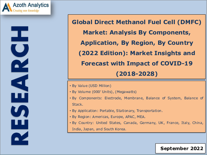表紙：直接メタノール形燃料電池（DMFC）の世界市場（2022年版）：コンポーネント別、用途別、国別の分析 - 市場考察・予測、COVID-19の影響（2018年～2028年）