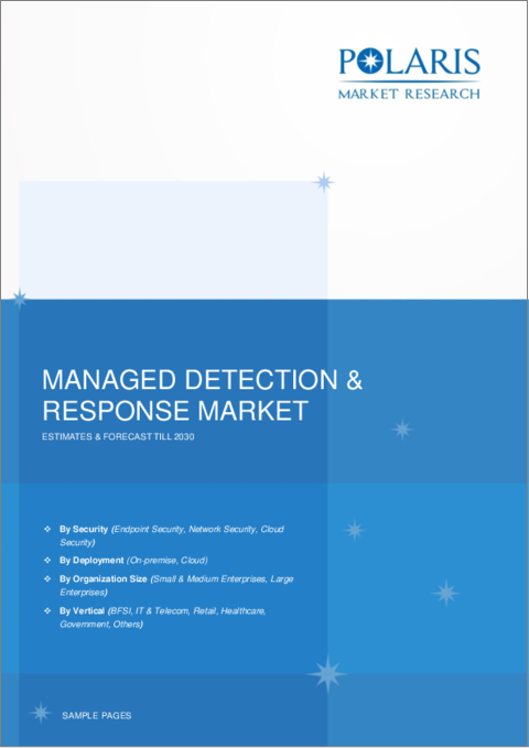 表紙：MDR（Managed Detection and Response）市場：シェア、規模、動向、業界分析レポート、展開別、セキュリティ別、組織規模別、業界別、地域別、セグメント別予測、2022年～2030年
