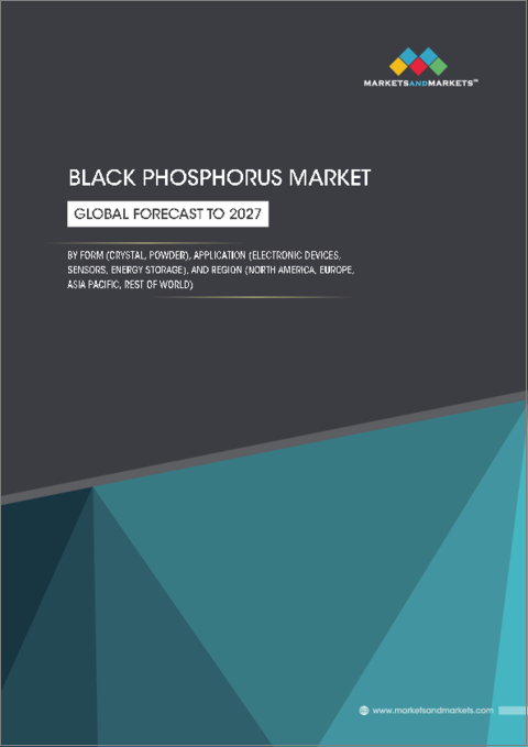 表紙：黒リンの世界市場：形状別 (結晶、粉末)・用途別 (電子機器、エネルギー貯蔵、センサー)・地域別 (北米、アジア太平洋、欧州、南米、中東・アフリカ) の将来予測 (2027年まで)