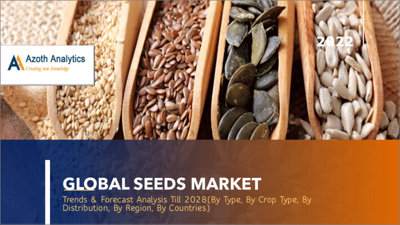 表紙：種子の世界市場：予測（2022年版）：市場レビュー、動向、予測分析（タイプ別、作物タイプ別、流通チャネル別、地域別、国別）（～2028年）