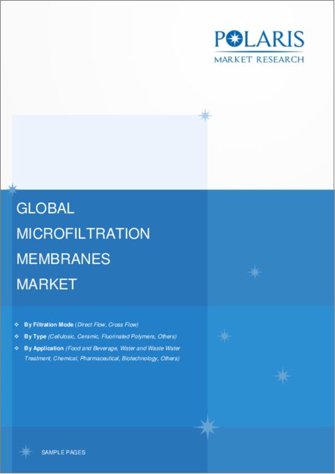 表紙：精密ろ過膜の世界市場 - 市場シェア・規模・動向・業界分析：ろ過モード別、タイプ別、用途別、地域別、セグメント予測（2022年～2030年）