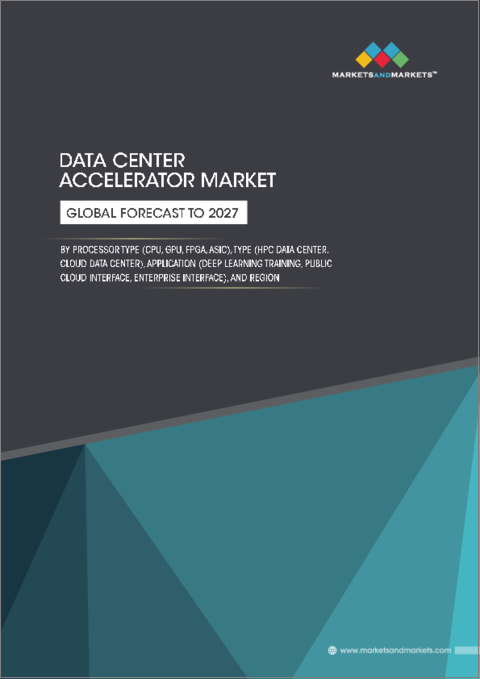 表紙：データセンターアクセラレーターの世界市場：プロセッサータイプ別（CPU、GPU、FPGA、ASIC）、タイプ別（HPCデータセンター、クラウドデータセンター）、用途別、地域別 - 2027年までの予測