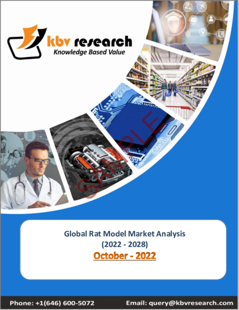 表紙：ラットモデルの世界市場規模、シェア、産業動向分析レポート：技術別、タイプ別、サービス別、用途別（毒物学、腫瘍学、免疫学、神経学、その他）、最終用途別、地域別展望・予測、2022年～2028年
