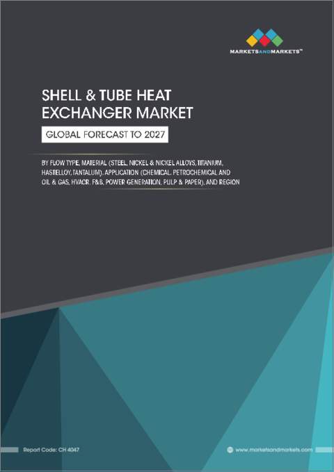 表紙：シェル＆チューブ式熱交換器の世界市場：材料別（鋼、ニッケル・ニッケル合金、チタン、タンタル）、用途別（化学、石油化学、HVAC・冷凍、食品・飲料、発電、パルプ・製紙）、地域別 - 2027年までの予測