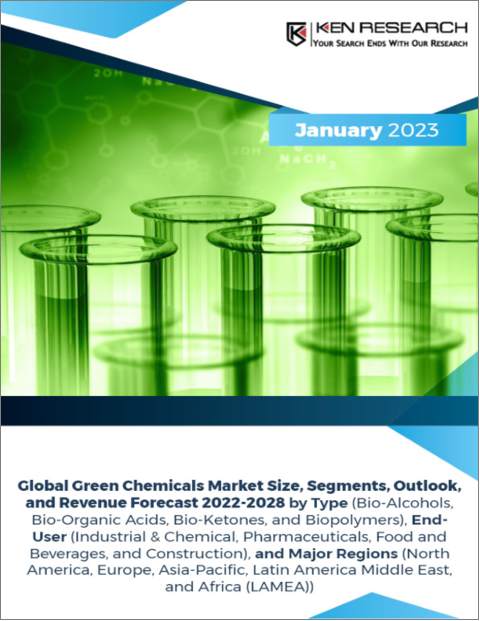 表紙：グリーンケミカルの世界市場－市場規模、セグメント、展望、収益予測：タイプ別、エンドユーザー別、主要地域別（2022年～2028年）
