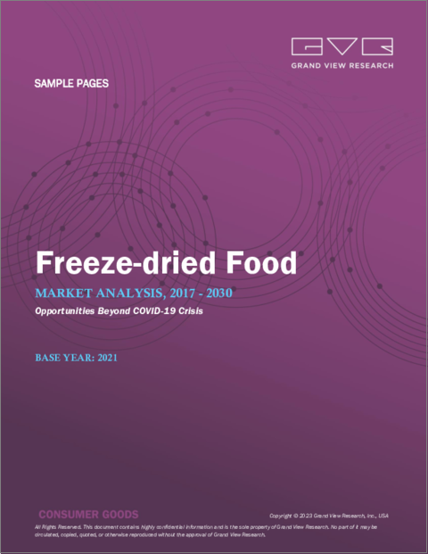 表紙：フリーズドライ食品の市場規模、シェア、動向分析レポート：製品別（果物、野菜、肉、鶏肉、魚介類）、流通チャネル別（B2B、B2C）、地域別、セグメント別予測、2022～2030年版