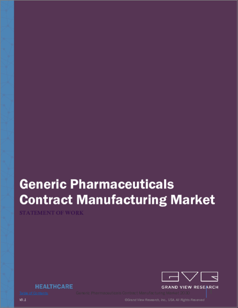 表紙：ジェネリック医薬品受託製造市場の規模・シェア・動向分析 (2022-2030年)：医薬品タイプ (ブランド・非ブランド)・製品 (API・医薬品)・投与経路・用途別