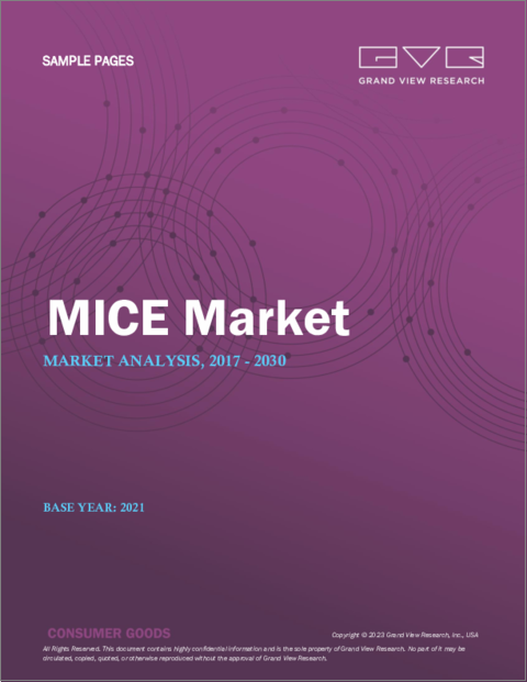表紙：MICEの市場規模、シェア、動向分析レポート、イベントタイプ別（会議、研修、カンファレンス、展示会）、地域別（北米、アジア太平洋、欧州、中南米、中東・アフリカ）、セグメント別予測、2022年～2030年