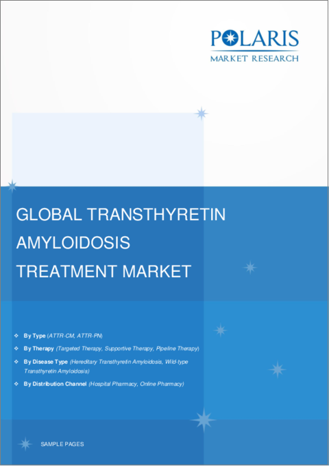 表紙：トランスサイレチンアミロイドーシス治療の世界市場－シェア、規模、動向、業界分析：タイプ別（ATTR-PN、ATTR-CM）、治療法別、疾患タイプ別、流通チャネル別、地域別；セグメント別予測（2022年～2030年）