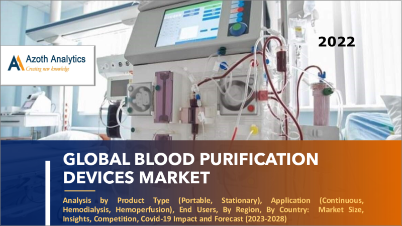 表紙：血液浄化装置の世界市場 - 製品種類別・用途別・エンドユーザー別・地域別・国別の分析：規模、考察、競合、新型コロナウイルス感染症 (COVID-19) の影響、将来予測