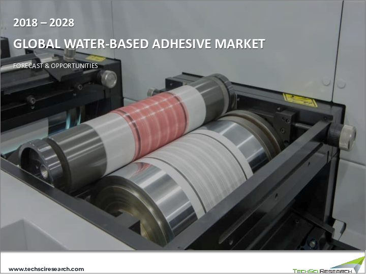 表紙：水性接着剤の世界市場：業界規模、シェア、動向、機会、予測（2018年～2028年） - 樹脂タイプ別、用途別、地域別、および競合