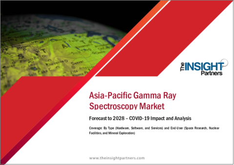 表紙：アジア太平洋のガンマ線スペクトロスコピー市場の2028年までの予測- 地域別分析- タイプ別（ハードウェア、ソフトウェア、サービス）、エンドユーザー別（宇宙開発施設、原子力施設、鉱物探査）