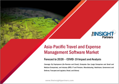 表紙：アジア太平洋地域の出張・経費管理ソフトウェア市場の2028年までの予測- 地域別分析- デプロイメント別、企業規模別、産業別