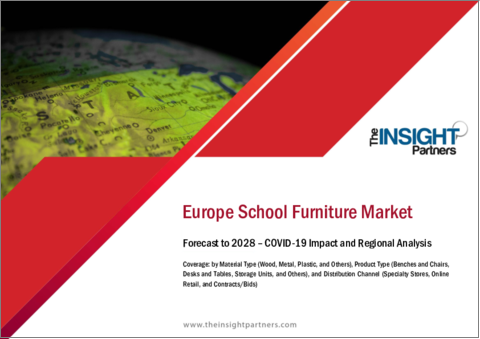 表紙：欧州の学校用家具市場の2028年までの予測-地域別分析-材料タイプ、製品タイプ、流通チャネル別
