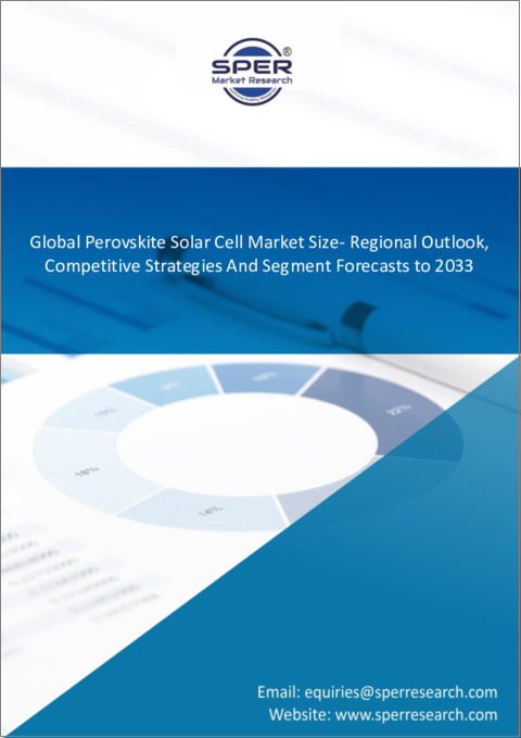 表紙：ペロブスカイト太陽電池の世界市場：市場規模 - タイプ別、構造別、製品別、技術別、用途別、エンドユーザー別、地域別展望、競合戦略、セグメント別予測（～2032年）
