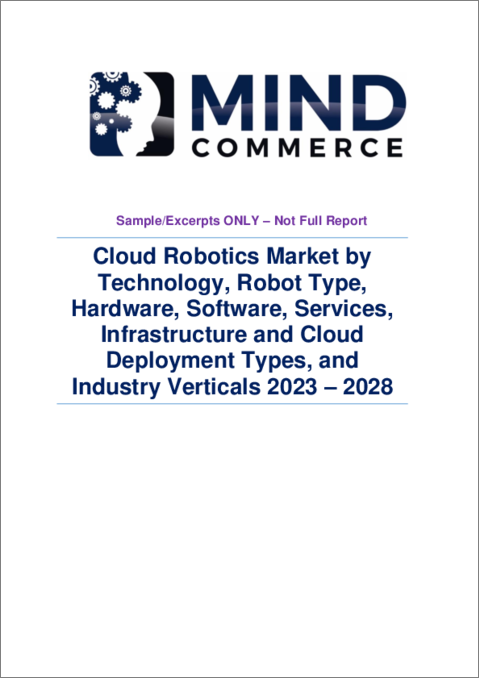 表紙：クラウドロボティクスの世界市場：技術、ロボットタイプ、ハードウェア、ソフトウェア、サービス、インフラ、クラウド展開タイプ、業界別（2023年～2028年）