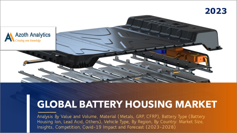 表紙：バッテリーハウジングの世界市場 (数量・金額)：材料・電池タイプ・車両タイプ・地域・国別の市場規模・考察・競合・COVID-19の影響・予測