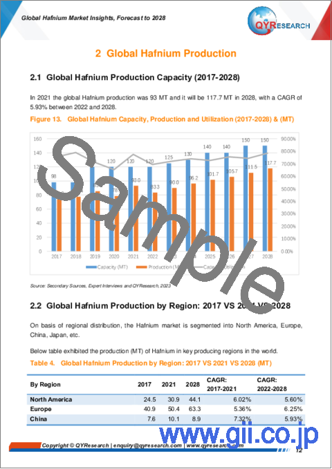 サンプル1：ハフニウムの世界市場：考察と予測 (2028年まで)